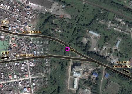 Білборд, Бігборд (Борд)  B у Хмельницькому, 3*6  перехрестя вул.Чорновола - вул.Пілотська. неподалік: шиномонтаж, мийка, приватна забудова (в центр) схема