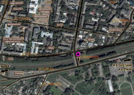 Білборд, Бігборд (Борд)  A у Хмельницькому, 3*6  розв'язка вул.Князя С.Хороброго - вул.Грушевського - вул.Скоблі. (центр) схема