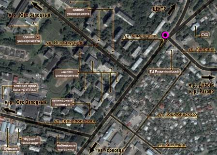 Билборд B в Хмельницком, 3*6  перехрестя вул.Кам'янецька - вул.Петлюри. неподалік: ТЦ "Ружичнянський", скупчення МАФів, зупинки, суд (в центр) схема