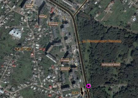 Билборд A в Хмельницком, 3*6  вул.Проскурівського Підпілля (парк). неподалік: зона відпочинку, міні ринок, зупинки, приватна та багатоповерхова забудови (від центру) схема