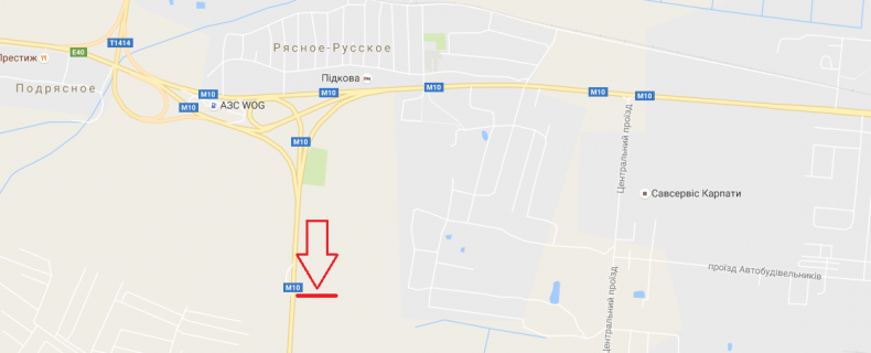 Білборд, Бігборд (Борд)  B у Рясному-Руському, 3х6  М-10, Під'їзд до м.Львова, км 0+400 схема