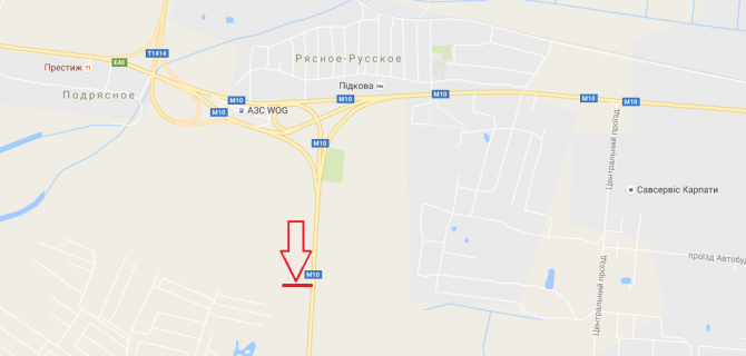 Билборд A в трасах Львова, 3х6  М-10, Під'їзд до м.Львова, км 0+400 схема