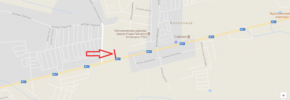 Білборд, Бігборд (Борд)  B у Конопницях, 3х6  М-11 Шегині Львів, км 13+500, праворуч схема