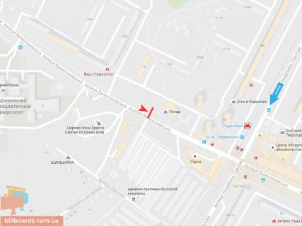 Билборд B в Запорожье Валентиновская ул.,15, из центра схема