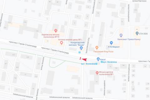 Білборд, Бігборд (Борд)  B у Харкові, 3х6  Байрона (Героїв Сталінграда) пр-т, 12, в центр схема