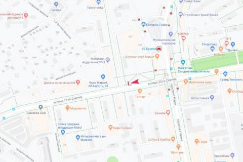 Билборд A в Харькове, 3х6  23 Серпня вул., 33-а - Низова вул., з центру схема