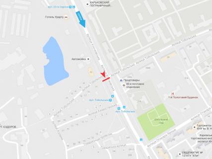 Білборд, Бігборд (Борд)  A у Харкові, 3х6  Клочківська вул. - Вартових Неба (Тобольська) вул., в центр схема