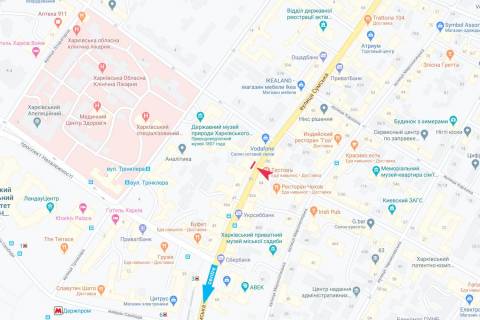 Білборд, Бігборд (Борд)  A у Харкові, 10,56х4,8  Сумська вул., 51 - Ярослава Мудрого вул., центр (колишнього Петровського), над магазином BOOKS схема