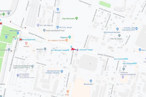 Ситилайт A в Харькове, 1,24х1,84  Георгія Тарасенка (Плеханівська), 96 (зупинка Добровольців (Молодої Гвардії)), з центру схема