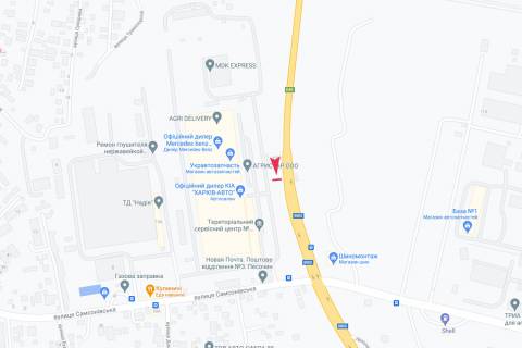 Білборд, Бігборд (Борд)  A у Дніпро (Дніпропетровськ), 3х6  Окружна дорога - Ново-Баварський пр-т (2) (Харків-авто), з міста схема