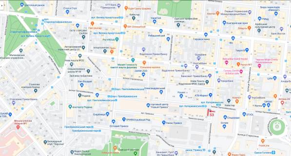 Билборд A в Одессе, 7,1*5,05  вул. Пантелеймонівська, 21 / Європейська вул. (Катерининська) (фасад Паркинга) схема
