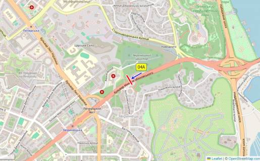 Видеоборд A в Киеве, 3.20 x 2.24  Бульвар Дружби народів, АЗС "Socar", до Печерського мосту - 391031 схема
