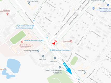 Ситилайт A в Харькове, 1,24х1,84  Победы пр - Клочковская ул., 352 (остановка "Областная детская больница") схема