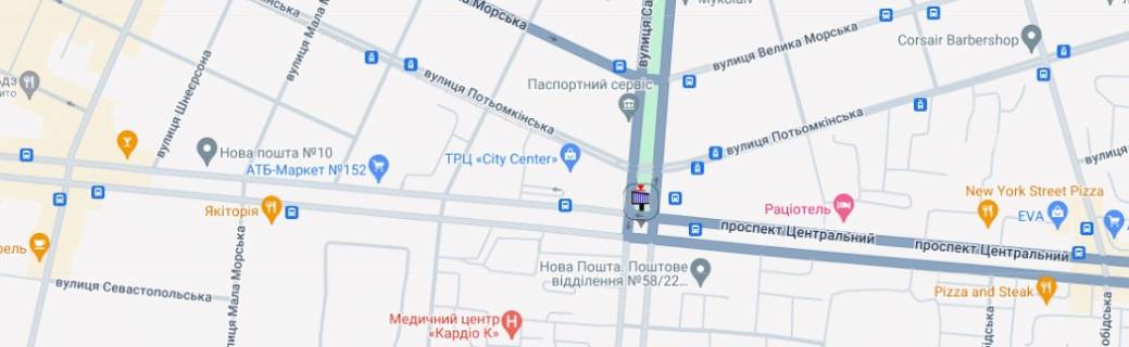 Билборд A в Николаеве просп. Центральный - ул. Садовая схема