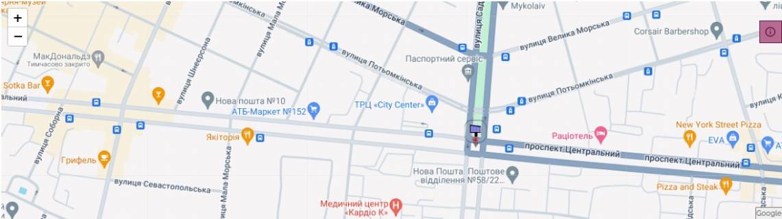 Билборд A в Николаеве просп. Центральный - ул. Садовая схема