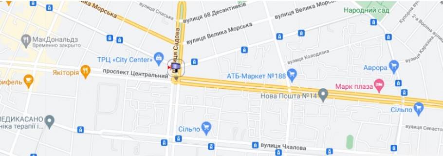 Билборд A в Николаеве просп. Центральный - ул. Садовая схема