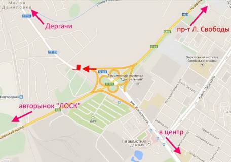 Білборд, Бігборд (Борд)  B у Харкові Клочківська -розв'язка з кільцевою -прапорець №3 виїзд з Харкова у бік Дергачів схема