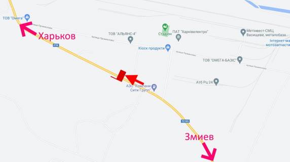 Билборд B в Васищеве, 3х6  Траса Харків-Зміїв-сел. Васищеве- в р-ні вул Промислова-біля АЗС ОВІС-прапорець №1-у бік Харкова схема