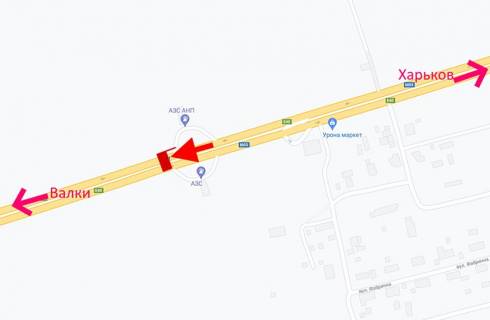 Билборд A в трасах Харкова, 3х6  Траса Київ-Харків-сел. Травневе-біля АЗС ANP-прапорець №1 - у бік Валок схема