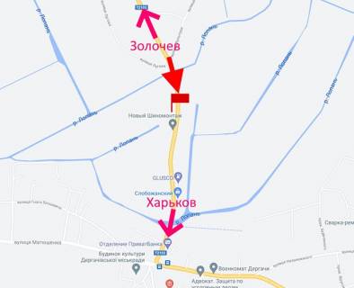 Билборд A в Дергачах Дергачі-вул. Золочівський шлях- в р-ні АЗС GLUSCO-у бік Харкова схема