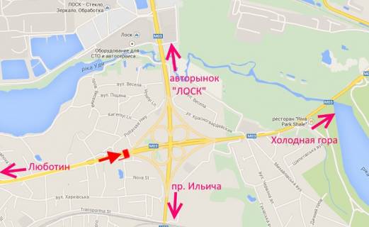 Білборд, Бігборд (Борд)  A у Пісочині Полтавський шлях – пров. Київський, розв'язка з кільцевою, в центр схема