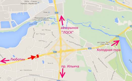 Билборд A в Харькове, 3х6  Полтавський шлях-пост Поліції-біля АЗС "ОККО"-в центр схема