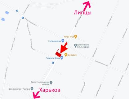 Білборд, Бігборд (Борд)  A у Циркунях, 3х6  сел. Циркуни-вул. Соборна - біля маркету Продукти впрок - у бік Харкова-низ схема