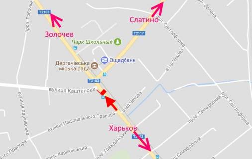 Билборд B в Дергачах, 3х6  Дергачі-вул. Сумський шлях-міськрада-у бік Золочева схема