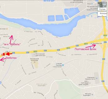 Билборд A в Песочине, 3х6  Полтавський шлях-Пісочин-пров. Шевченко-з центру схема