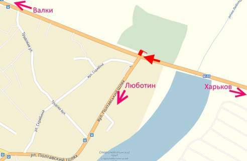 Білборд, Бігборд (Борд)  A у ,  Траса Київ-Харків-459 км-поворот на Люботин у бік Валок схема