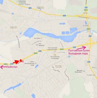 Білборд, Бігборд (Борд)  A у Пісочині, 3х6  Естакада5-сел.Пісочин-в'їзд в місто зі ст.трасси Київ-Харків-Довжанський схема