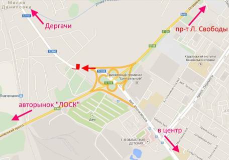 Билборд B в Харькове Клочківська - розв'язка з кільцевою-прапорець №3-із центру схема