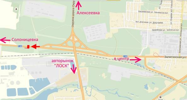 Билборд B в трасах Харкова, 3х6  вул.Залютинська -розв'язка з кільцевою-прапорець №4-із центру схема