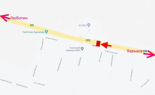 Билборд B в Коротыче Траса Київ-Харків-465 км-сел. Коротич біля АЗС AVIA–3-у бік Люботина схема