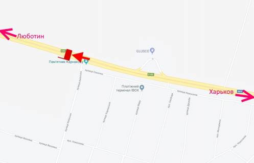 Білборд, Бігборд (Борд)  B у Коротичі Траса Київ-Харків-464 км-сел. Коротич-вул. Київська- у бік Люботина схема