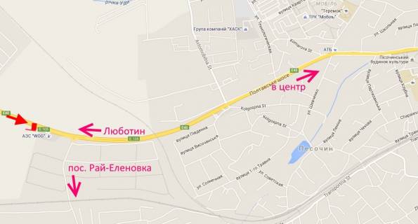 Білборд, Бігборд (Борд)  A у , , 3х6  Траса Київ-Харків-Довжанський біля АЗС WOG-сел. Рай-Єленівка - в'їзд до міста схема