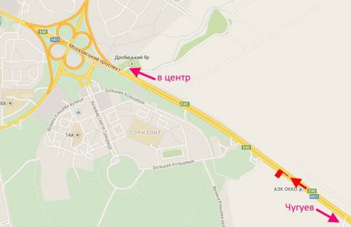 Білборд, Бігборд (Борд)  A у Харкові, 3х6  Пр-т Героїв Харкова - Ростовська траса біля АЗС ОККО-2-в центр схема