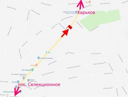 Білборд, Бігборд (Борд)  B у Мерефі, 3х6  Мерефа-вул. Дніпровська-вул. Леонівська - поворот на вокзал - у бік Харкова схема