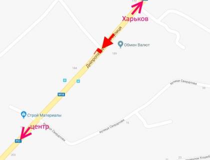 Билборд A в Мерефе Мерефа-вул. Дніпровська-пров. Гоголя-у бік сел. Селекційне схема