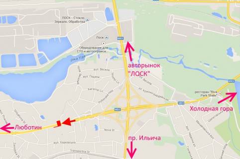 Билборд B в Харькове, 3х6  Полтавський шлях-в'їзд Котовського-із центру схема