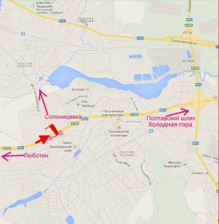 Билборд A в Песочине, 3х6  Арка-Полтавський шлях-Пісочин-вул. Автомобільна-в центр схема