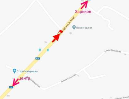 Билборд B в Мерефе Мерефа-вул. Дніпровська-пров. Гоголя-у бік Харкова схема