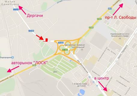 Билборд A в Харькове Клочківська -розв'язка  з кільцевою - в'їзд до міста схема