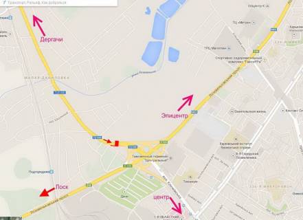 Билборд A в Харькове, 3х6  Клочківська - розв'язка з кільцевою-прапорець №5-в центр схема