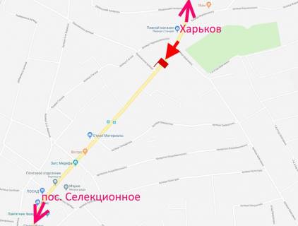 Білборд, Бігборд (Борд)  A у Мерефі, 3х6  Мерефа-вул. Дніпровська-вул. Леонівська - поворот на вокзал - до центру схема