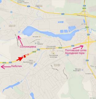 Билборд B в Песочине, 3х6  Полтавський шлях-Пісочин-вул. Автомобільна-прапорець №1-в центр схема