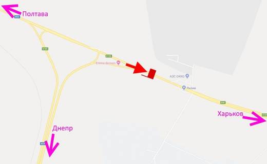 Билборд A в трасах Харкова, 3х6  Траса Київ-Харків-463 км-сел. Н. Коротич -біля АЗС ОККО та терміналу Нової пошти-3-у бік Харкова схема