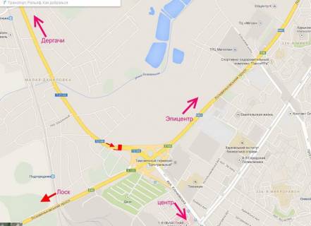 Билборд A в Харькове, 3х6  Клочківська - розв'язка з кільцевою-прапорець №3-в центр схема