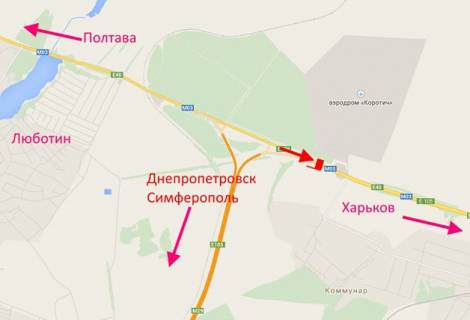 Билборд A в трасах Харкова Траса Київ-Харків-463 км-сел. Н. Коротич -біля АЗС ОККО та терміналу Нової пошти-1-у бік Харкова схема