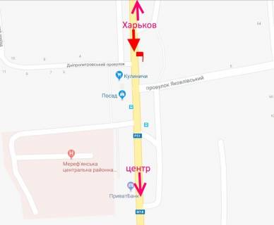 Билборд B в Мерефе Мерефа-вул. Дніпровська-пер.Яковлівський-прапорець №2-у бік сел. Селекційне схема